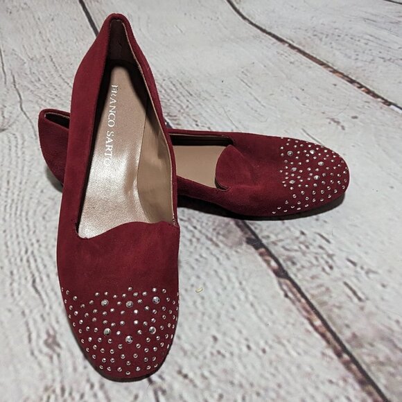 FRANCO SARTO Red Suede Rhinestone Embellished Loafer Shoe 7.5 NEW - Picture 1 of 11